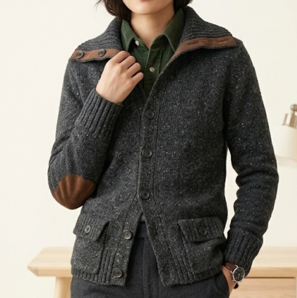 Title: Eddie Bauer Lambswool Cashmere Cardigan Suede Elbow Patch Dark Academia S - Picture 15 of 15